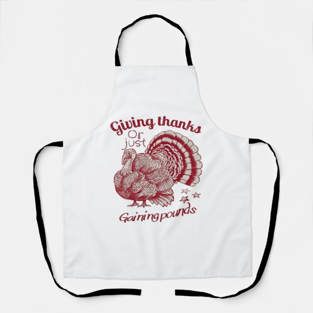 Textured Turkey Drawing in Rich Red Sepia on Pale  Apron (Front)