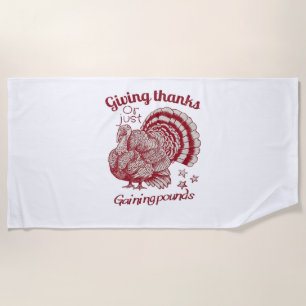 Textured Turkey Drawing in Rich Red Sepia on Pale Beach Towel