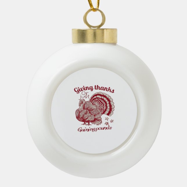 Textured Turkey Drawing in Rich Red Sepia on Pale  Ceramic Ball Christmas Ornament (Front)