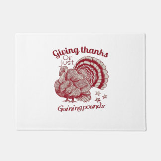 Textured Turkey Drawing in Rich Red Sepia on Pale  Doormat