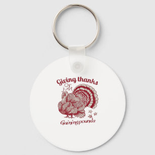 Textured Turkey Drawing in Rich Red Sepia on Pale  Key Ring