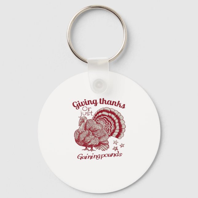 Textured Turkey Drawing in Rich Red Sepia on Pale  Key Ring (Front)