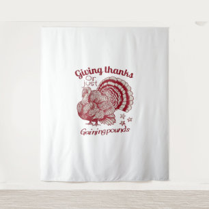 Textured Turkey Drawing in Rich Red Sepia on Pale Tapestry