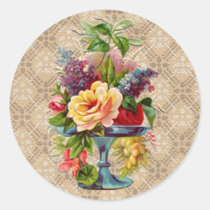 Textured vintage Floral Display Classic Round Sticker