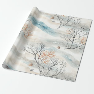 Textured Watercolor Coral in Orange & Slate Blue Wrapping Paper