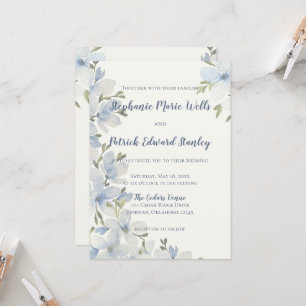 Textured Watercolor Floral in Blue and Green Invitation
