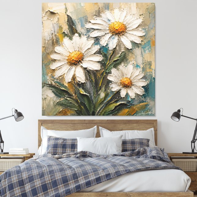 Textured White Daisy Bouquet  Canvas Print (Insitu(Bedroom))