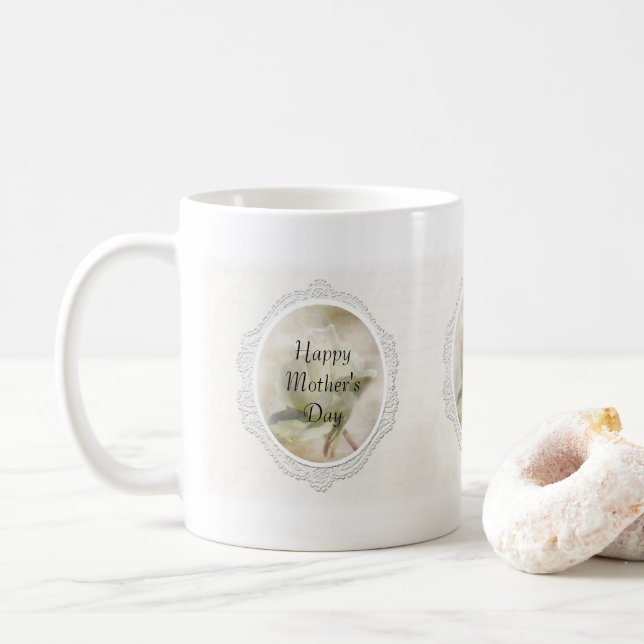 Textured White Rose Mother's Day Mug (With Donut)