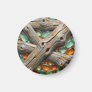 Textured Wood Branches Teal Amber Gems Magnet