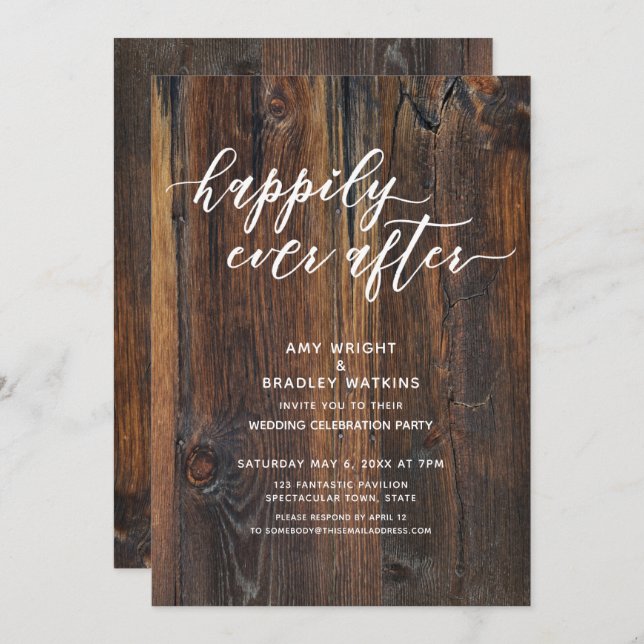 Textured Wood Handwriting Happily Ever After Invitation (Front/Back)