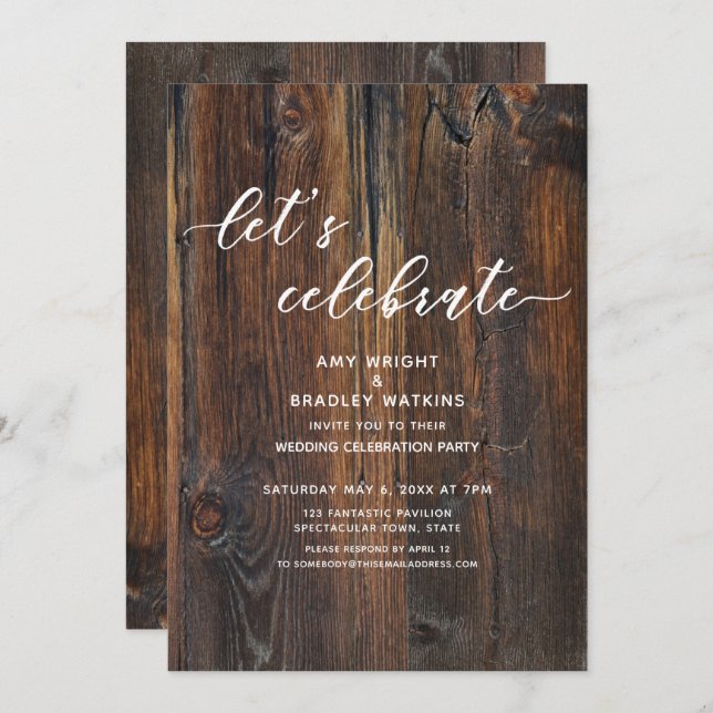 Textured Wood Handwriting Script Let's Celebrate Invitation (Front/Back)