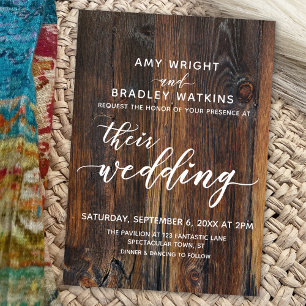 Textured Wood Handwriting Their Wedding Hearts Invitation