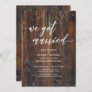 Textured Wood Handwriting We Got Married Invitation