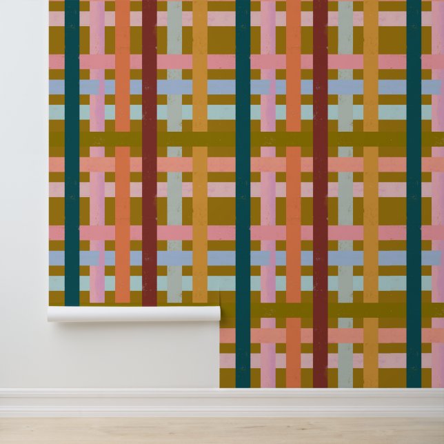 Textured Woven Bright Plaid Wallpaper (Application)