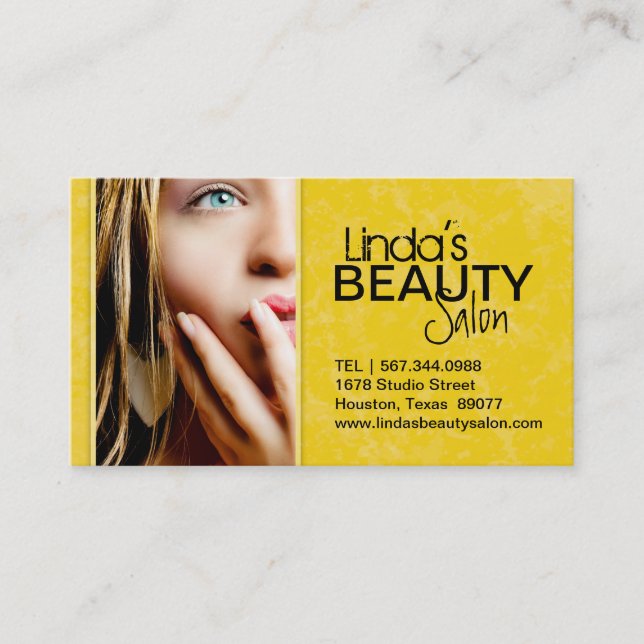 TEXTURED YELLOW GRUNGE HAIR SALON BUSINESS CARD (Front)