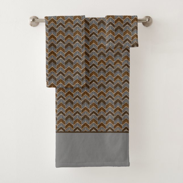 Textured, zigzag, grey and brown  bath towel set (Insitu)
