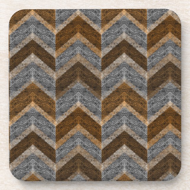 Textured, zigzag, grey and brown coaster (Front)