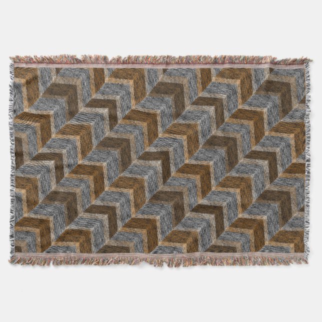 Textured, zigzag, grey and brown throw blanket (Front)