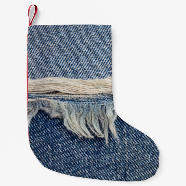 Textures ripped jeans background. small christmas stocking (Front)