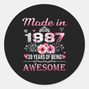 &#; th Birthday Made In 1987 &#; Years Of Being A Classic Round Sticker