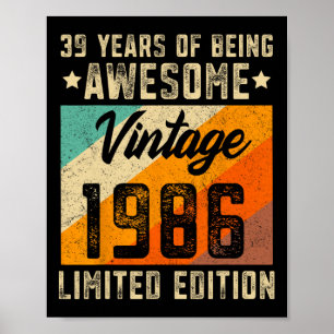 &# th Birthday Men &#  Years Old Women 1986 Limi Poster