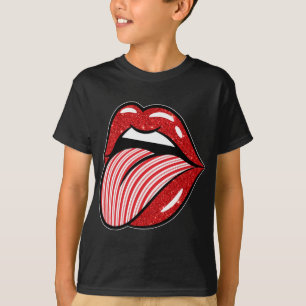 Th Christmas Candy Cane Lips Tongue Costume Girl T-Shirt