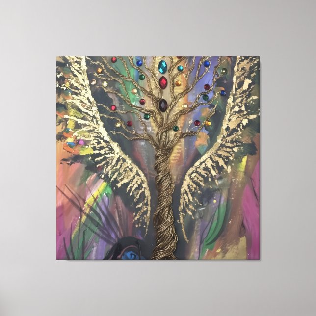 Th Divine Tree Of Life celestial wings and jewels  Canvas Print (Front)