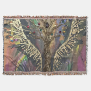 Th Divine Tree Of Life celestial wings and jewels  Throw Blanket