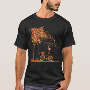Th Flamingo Fall Leaves Fall Autumn Cycling Thanks T-Shirt