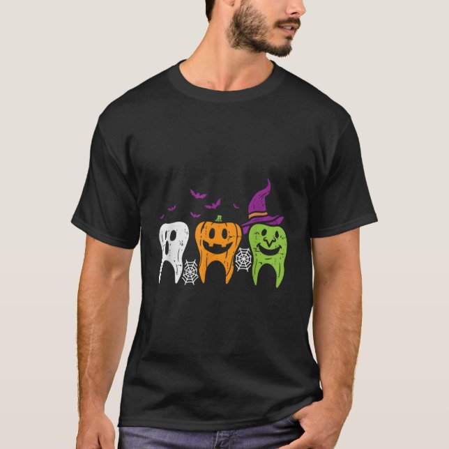 Th Ghost Pumpkin Witch Dental Halloween Dentist T-Shirt (Front)