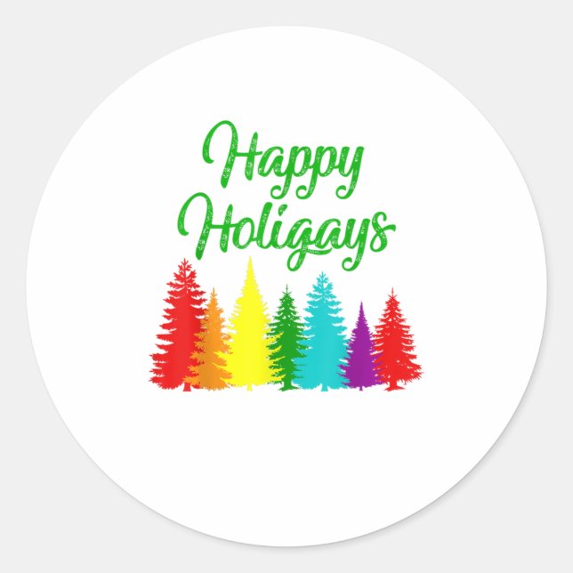 Th Happy Holigays LGBT Christmas Tree C Classic Round Sticker (Front)