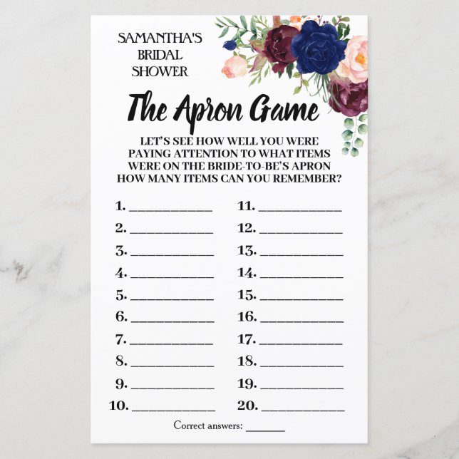 Tha Apron bridal shower game english spanish (Front)
