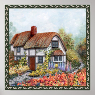 Thached Vintage Country Cottage Painting Poster