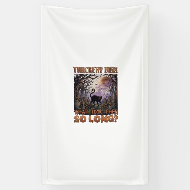 Thackery Binx Black Cat Halloween Graveyard Bats_1 Banner (Vertical)