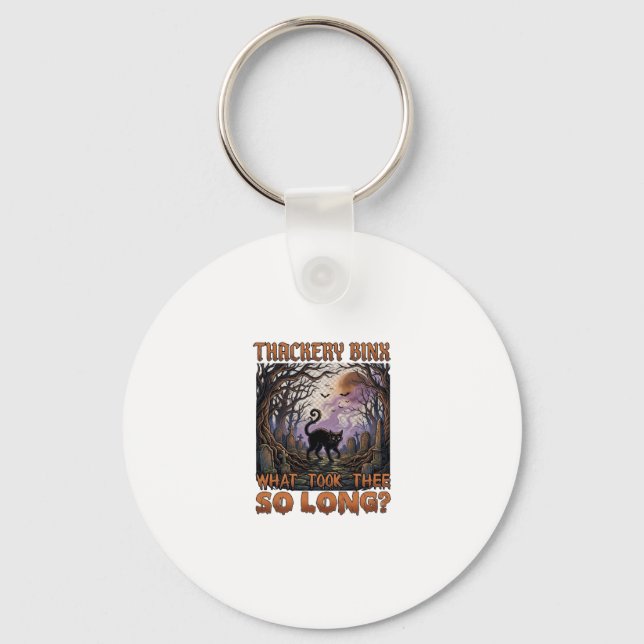 Thackery Binx Black Cat Halloween Graveyard Bats_1 Key Ring (Front)