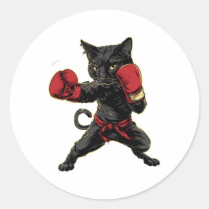 Thai Boxing Cat Funny Meau Thai Martial Arts  Classic Round Sticker