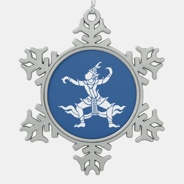 Thai Dancer ⚠ Thailand Sign ⚠ Snowflake Pewter Christmas Ornament (Front)