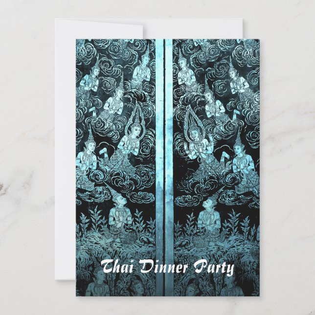 Thai Dinner Theme Party Invitation Blue (Front)