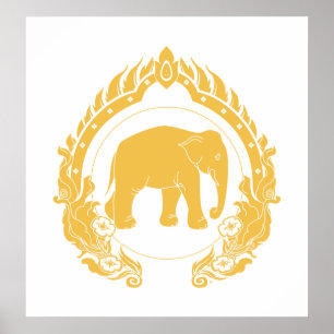 Thai Elephant (Gold) Poster