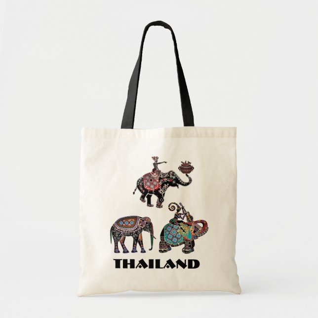 Thai Elephants Thailand Travel Souvenir Tote Bag (Front)