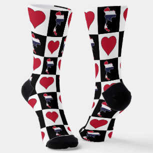 Thai Flag Heart Pattern Thailand National Pride Socks