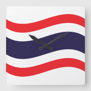 Thai Flag Wave Square Wall Clock