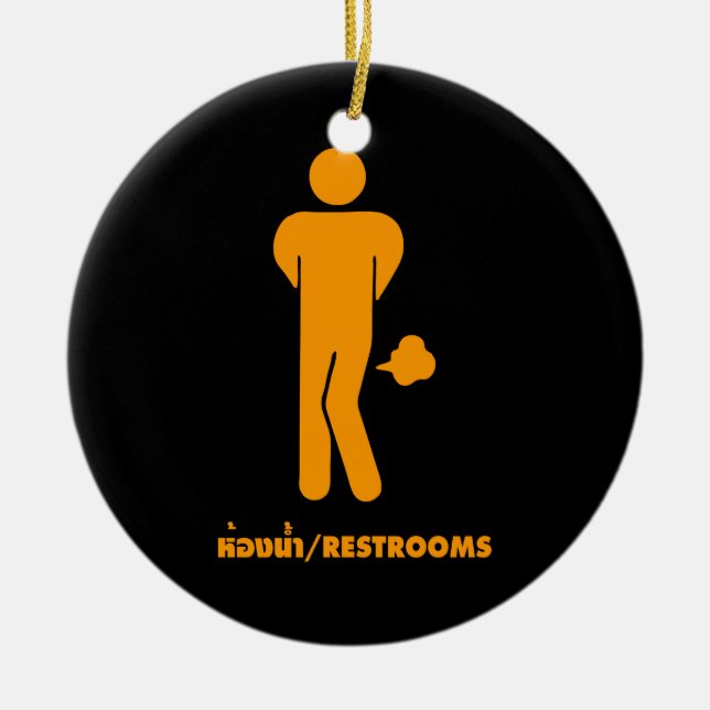 THAI FOOD CAN BE SPICY ⚠ Funny Sign : Restrooms ⚠ Ceramic Tree Decoration (Front)
