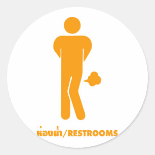 THAI FOOD CAN BE SPICY ⚠ Funny Sign : Restrooms ⚠ Classic Round Sticker