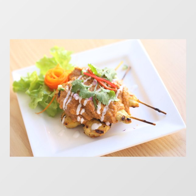 Thai Food Satay Chicken Skewer Thai Restaurant Window Cling (Sheet)