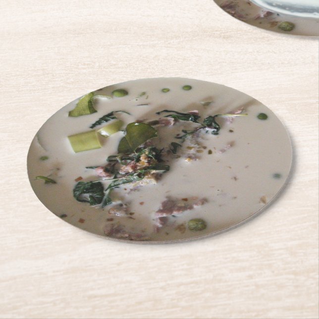 Thai Green Curry [แกงเขียวหวาน] ... Asian Food Round Paper Coaster (Angled)