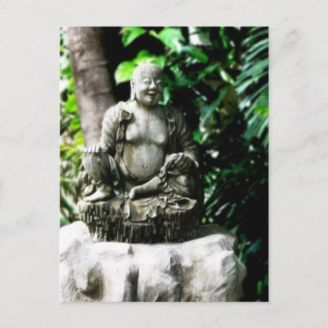 Thai Laughing Buddha in Garden Postcard (Front)