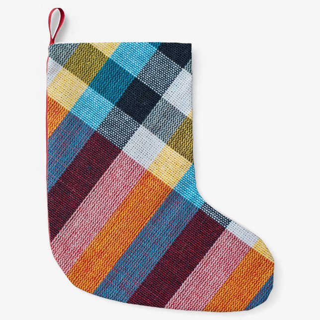 Thai Loincloth: Closeup Fabric Texture. Small Christmas Stocking (Front)