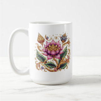 Thai Motif Flower Large Classic Ceramic Coffee Mug