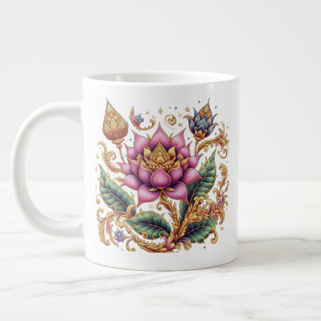 Thai Motif Flower Large Coffee Mug (Left)